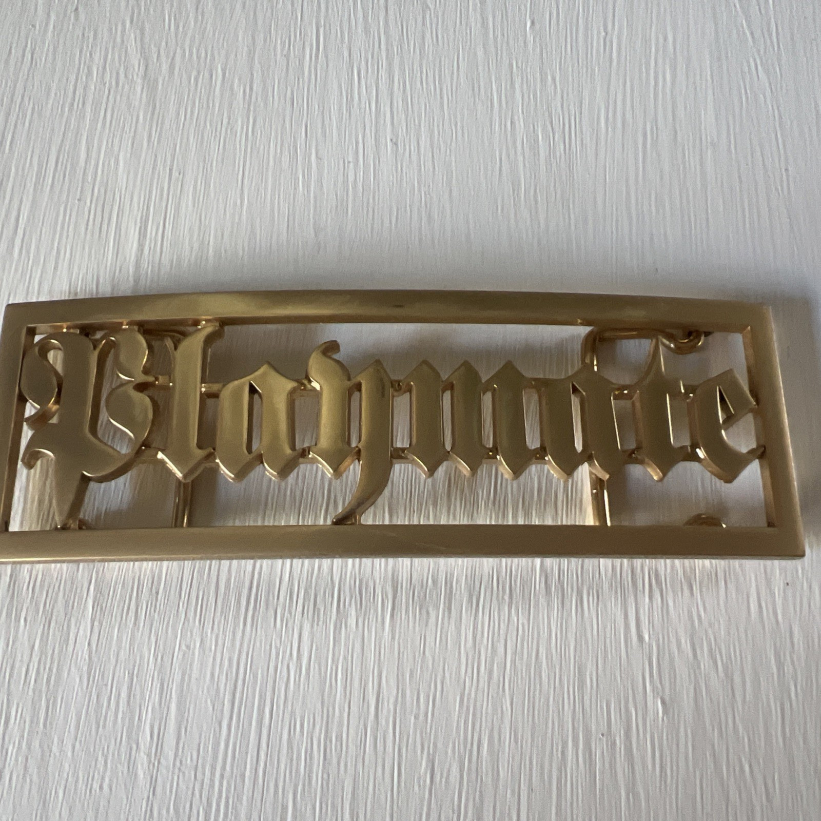 Gold Tone PLAYMATE Belt Buckle Metal Spellout rectangle( fits 1.5&Prime; w/belt)