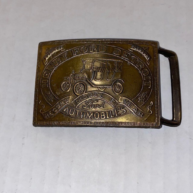 Vintage Brass Belt Buckle – HENRY FORD DETROIT AUTOMOBILES – MODEL T