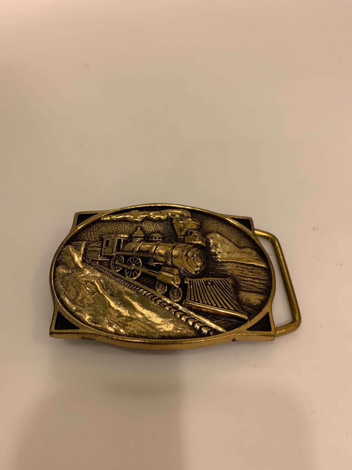Solid Brass Locomotive Train belt Buckle 1983