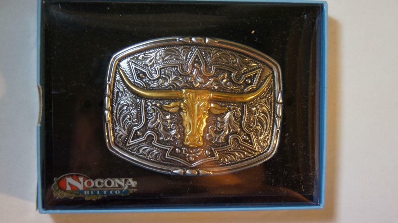 M&F WESTERN NOCONA SILVER & Gold tone LONGHORN BELT BUCK Belt Buckle 37688