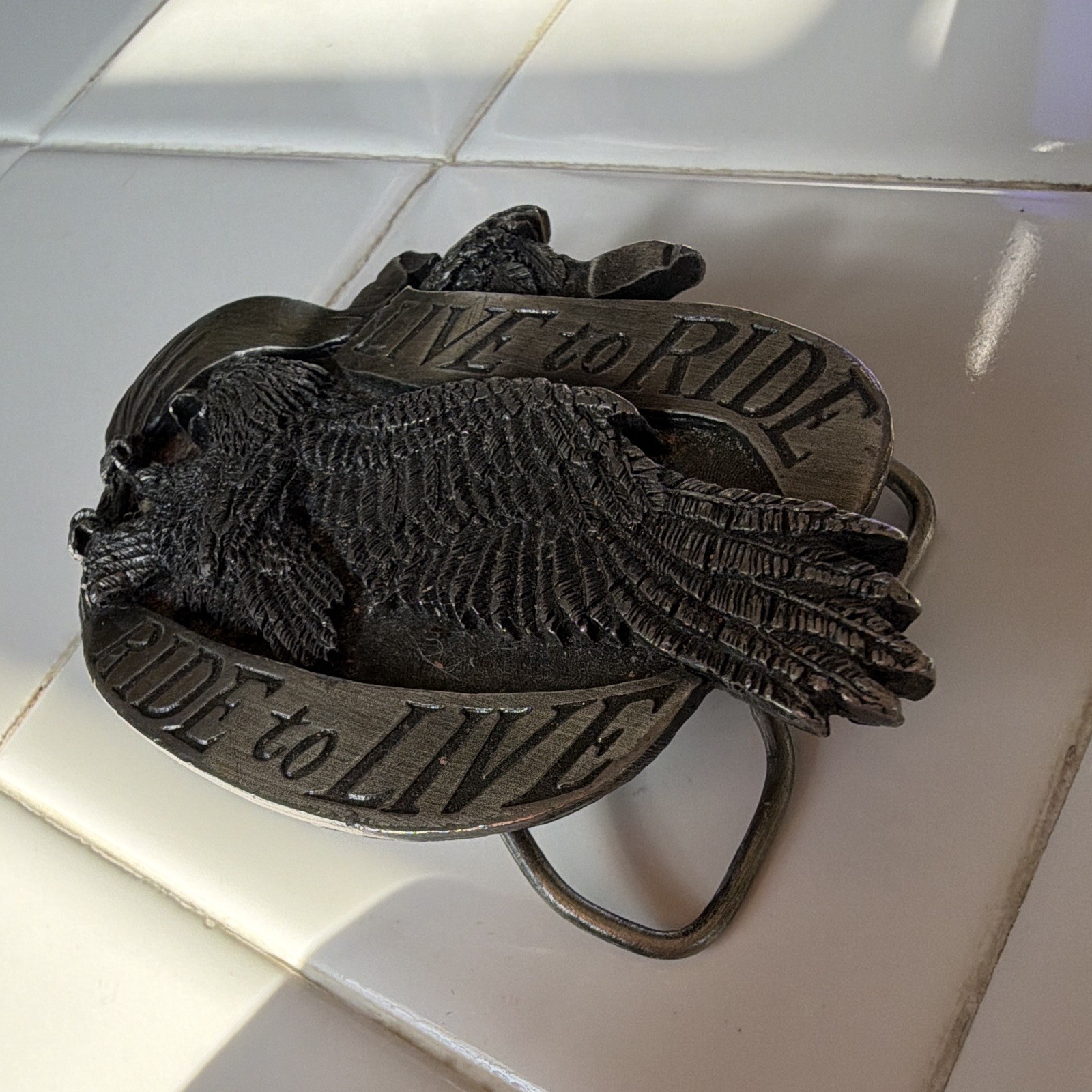 Bergamot Brass Works R-37 Men&rsquo;s Eagle Biker Western Belt Buckle Silver Brass