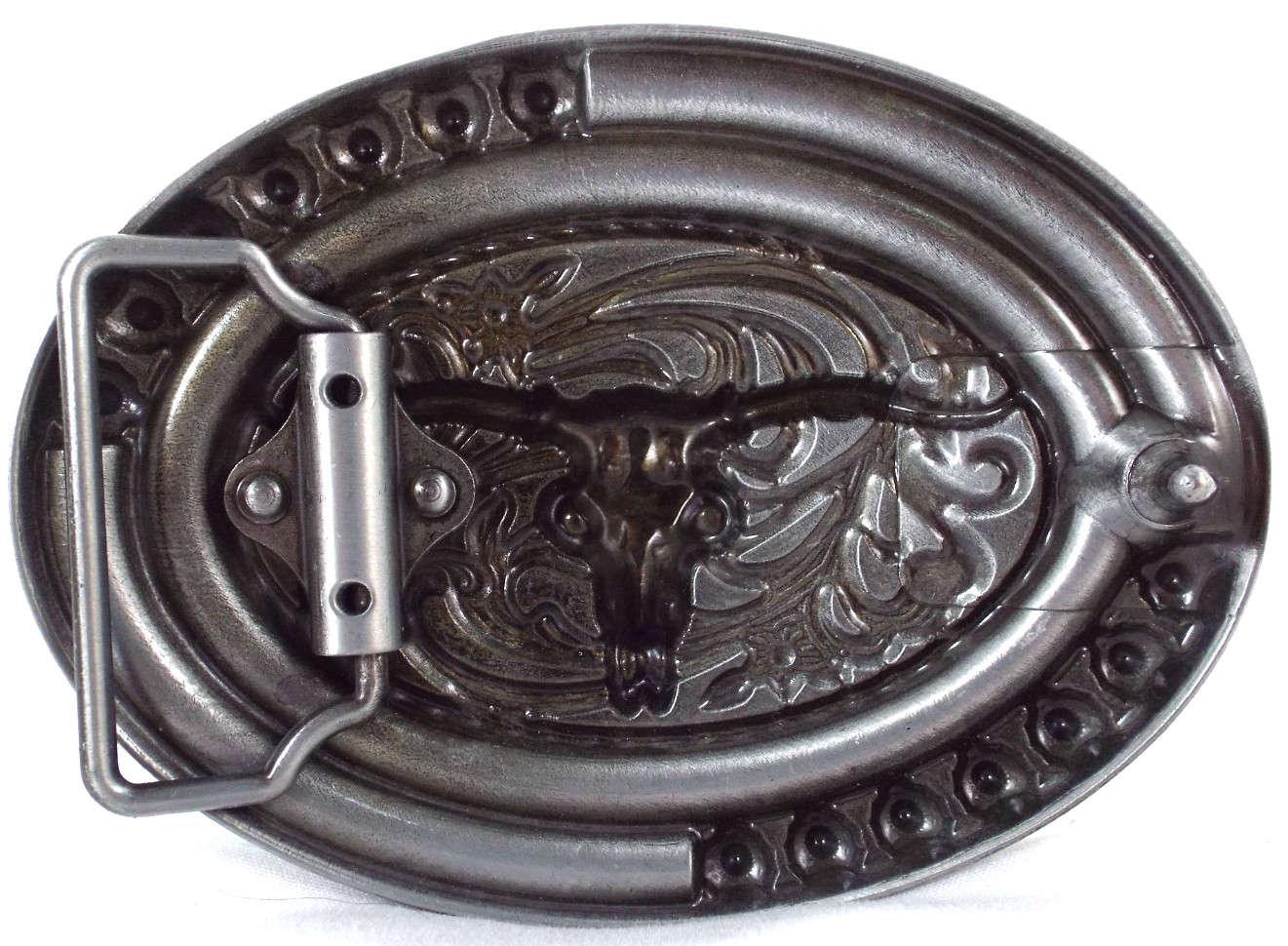 NIB Montana Silversmiths Attitude Steer Skull w/Faux Turquoise/Gemstone Buckle