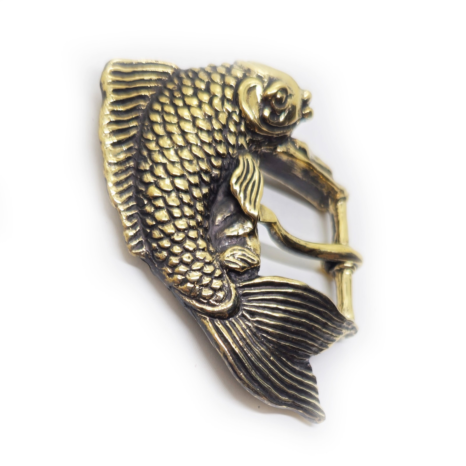 Koi Fish Swimming Brass Belt Buckle