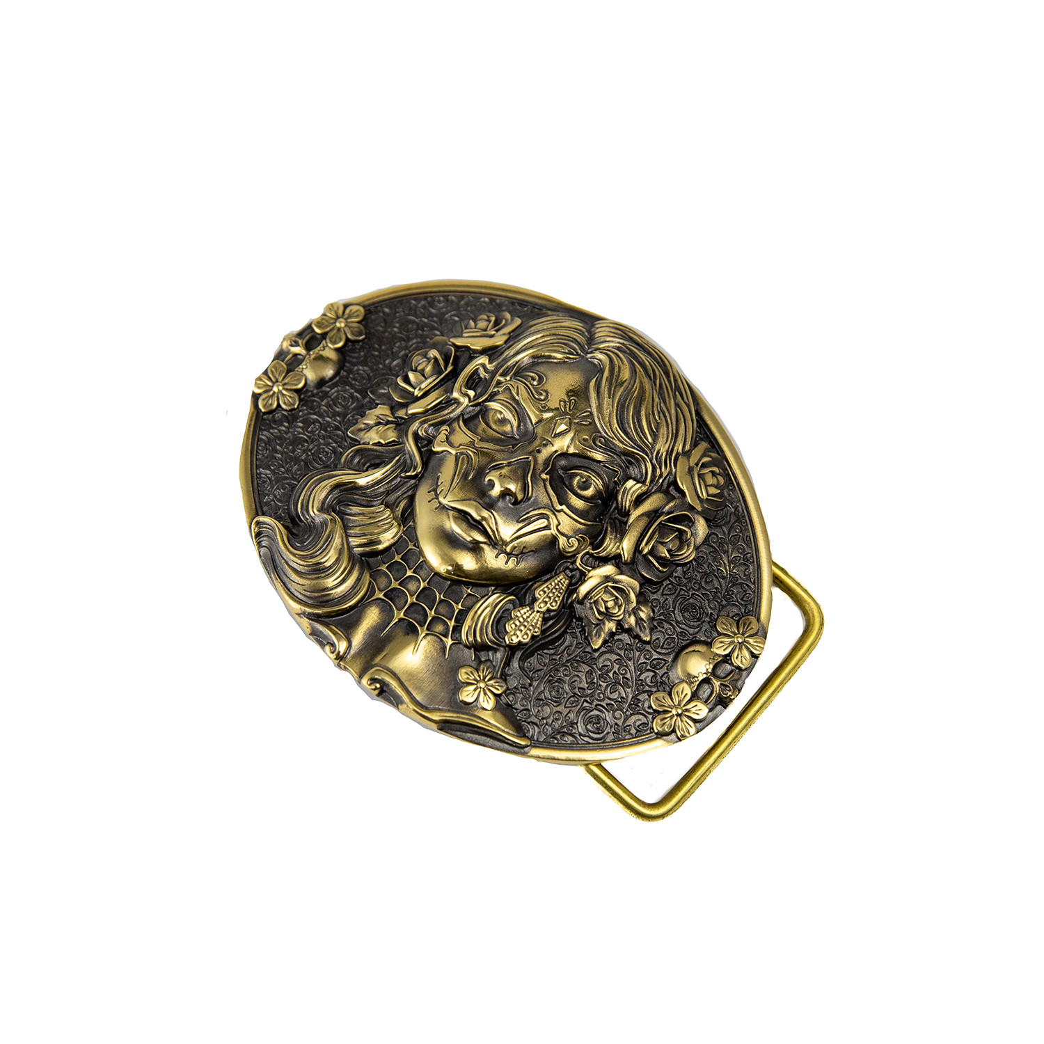 Sugar Skull Woman belt buckle, Skull El Día de Muertos, The Day of the Dead