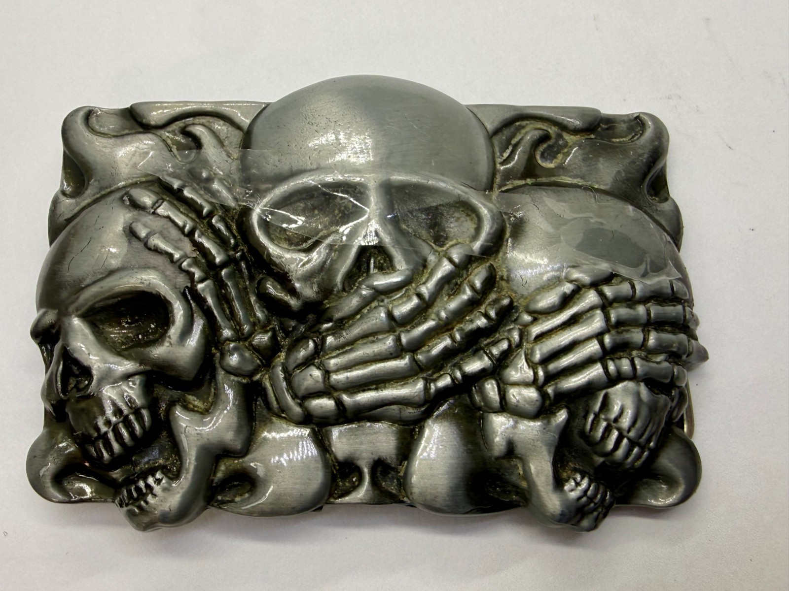 Three-skull Hear No Evil See No Evil Speak No Evil Gothic Punk Belt Buckle