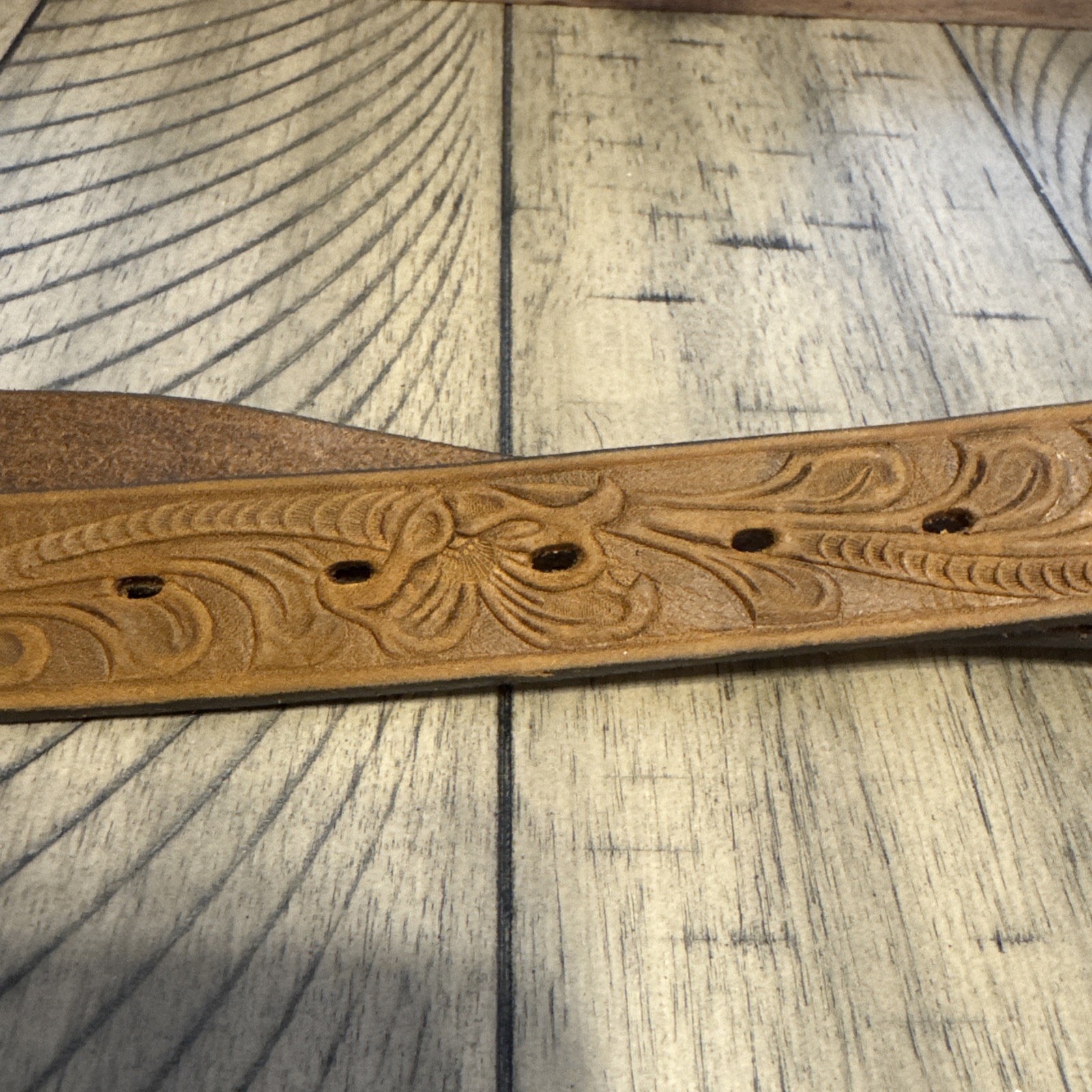 Justin Leather Belt Size 28 Brown Tooled Champion Buckle Western Rodeo
