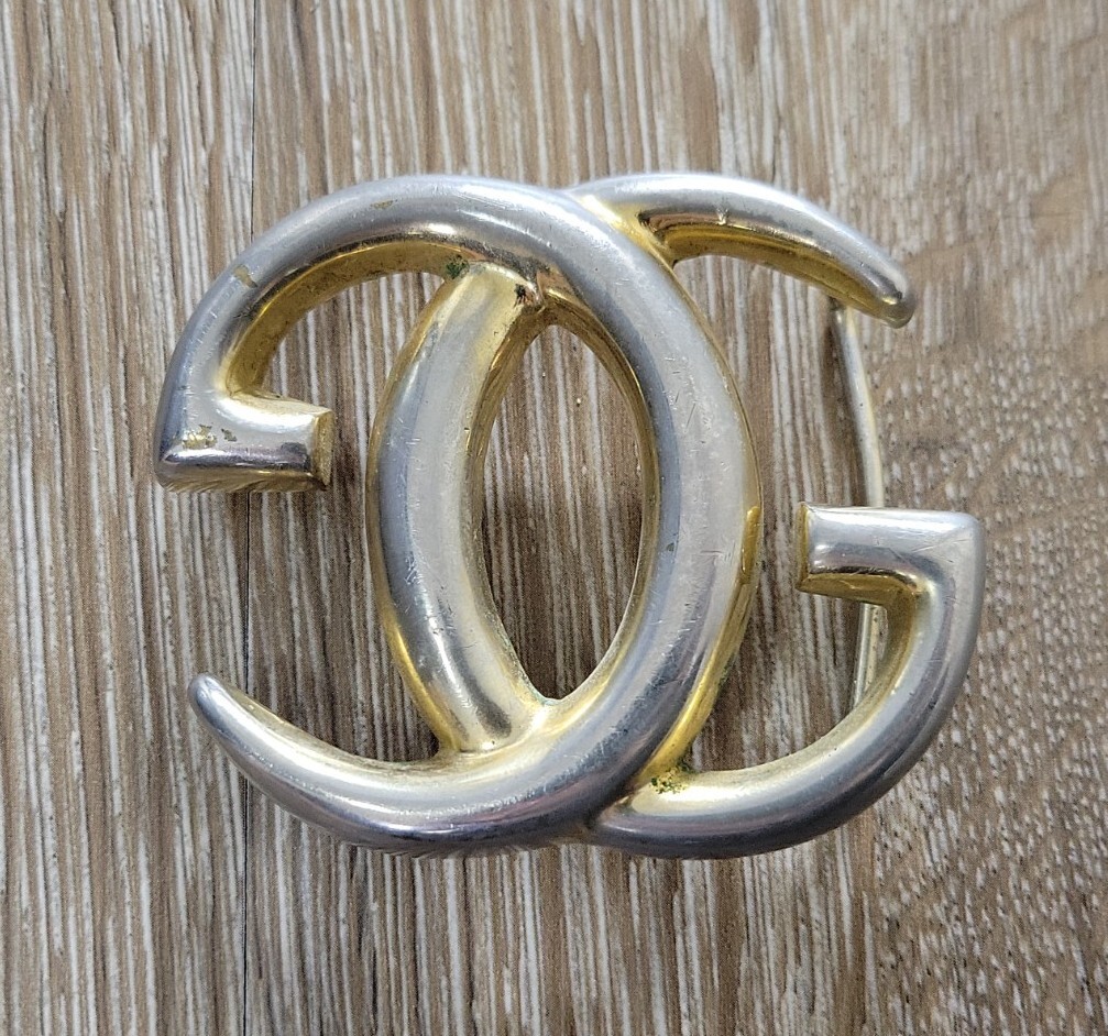 Vintage Authentic Gucci Double GG Large Gold Tone Buckle Only 2.5&Prime; x 2&Prime; Italy