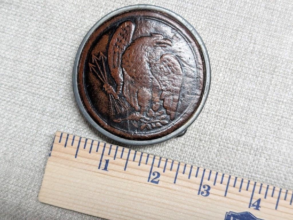 vintage AMERICA belt buckle EAGLE arrows TOOLED leather WESTERN cowboy USA