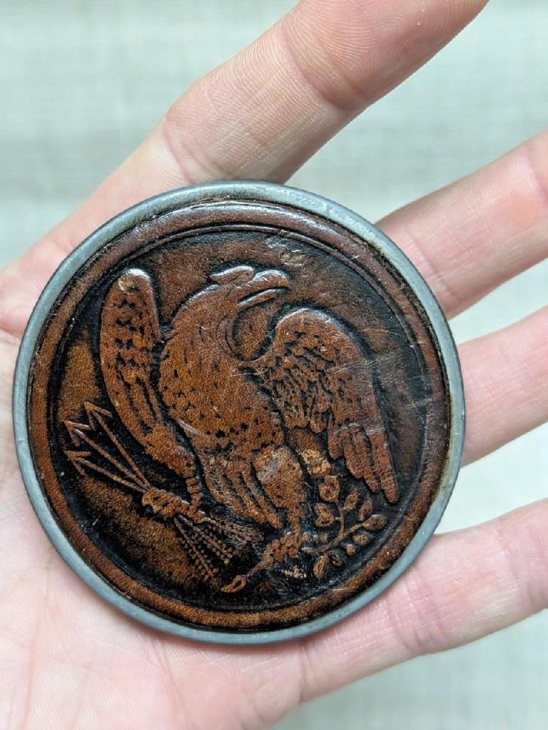 vintage AMERICA belt buckle EAGLE arrows TOOLED leather WESTERN cowboy USA