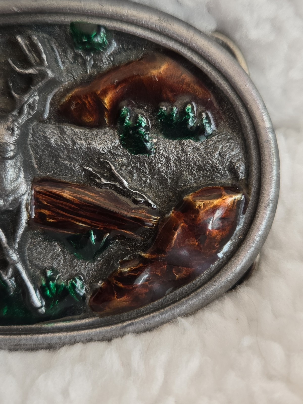 Vintage Bergamot Deer Belt Buckle #G-146 Glossy Colors Pewter 1983 Made In USA