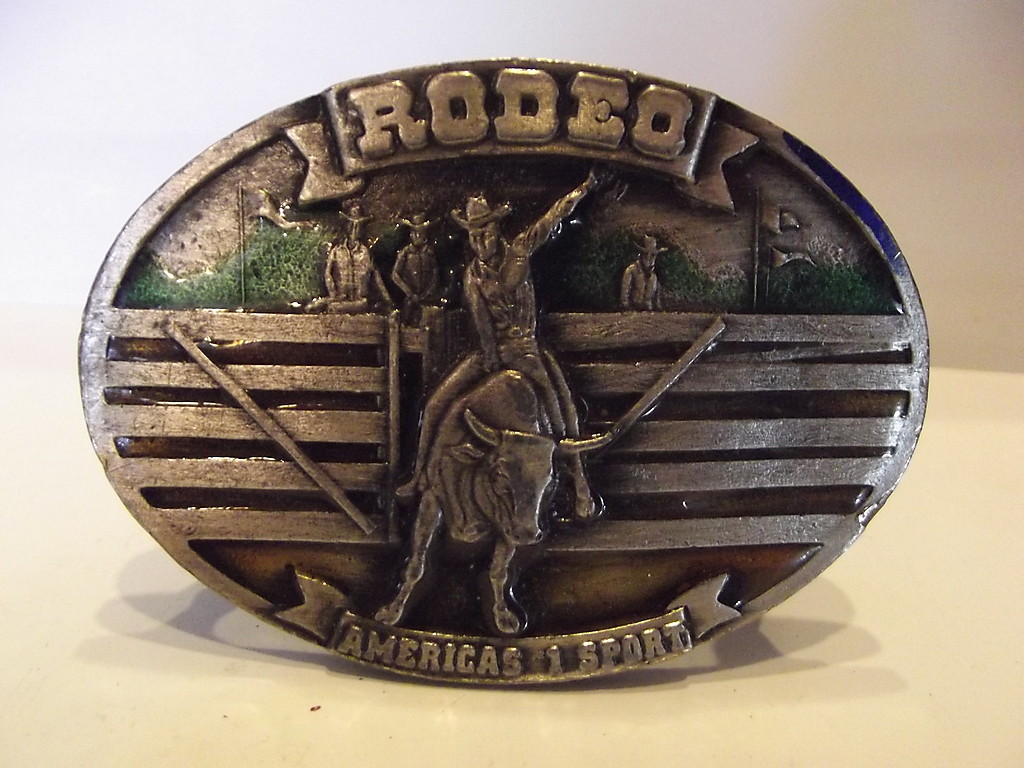 Vintage 1970s Arroyo Grande Belt Buckle Pewter Rodeo Americas 1 Sport