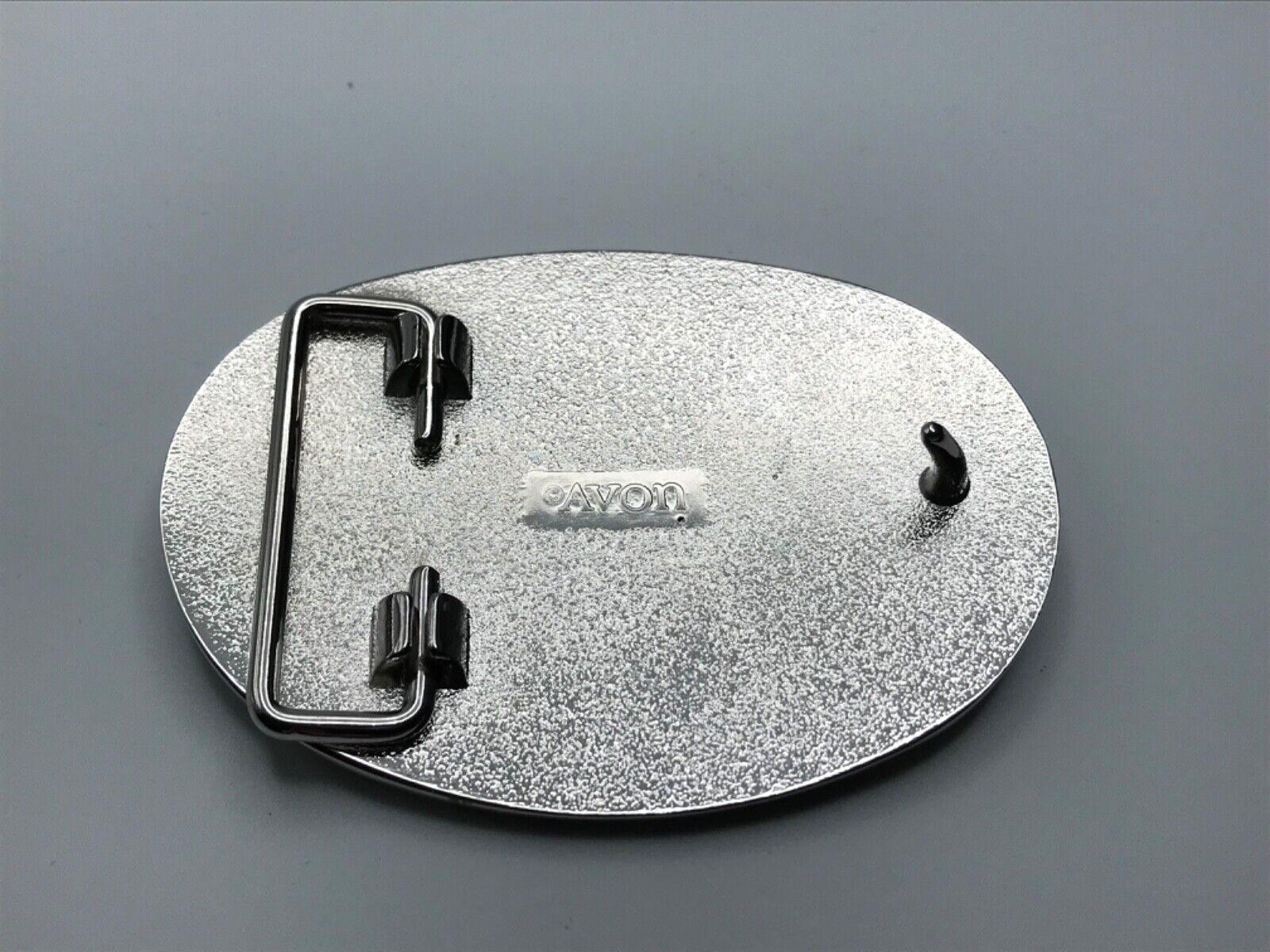 Vintage AVON Metal Silver Saddle Engraved Round Belt Buckle 2.25 x 3 Inch