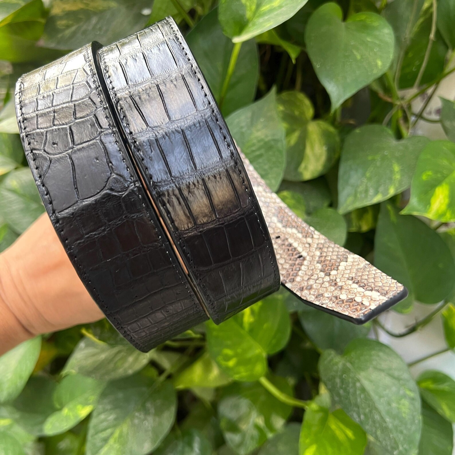 3.8CM Black/Gray Exotic Leather Skin Men Belt Buckle-Handmade-Customize