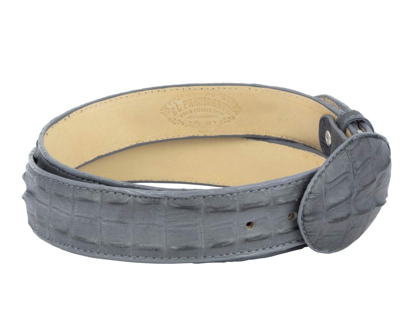El Presidente Mens Gray Cowboy Belt Crocodile Tail Print Leather 32,