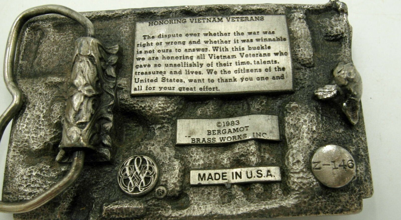 VIETNAM VETERAN BUCKLE BY BERGAMOT BRASS WORKS ENAMEL VERSION