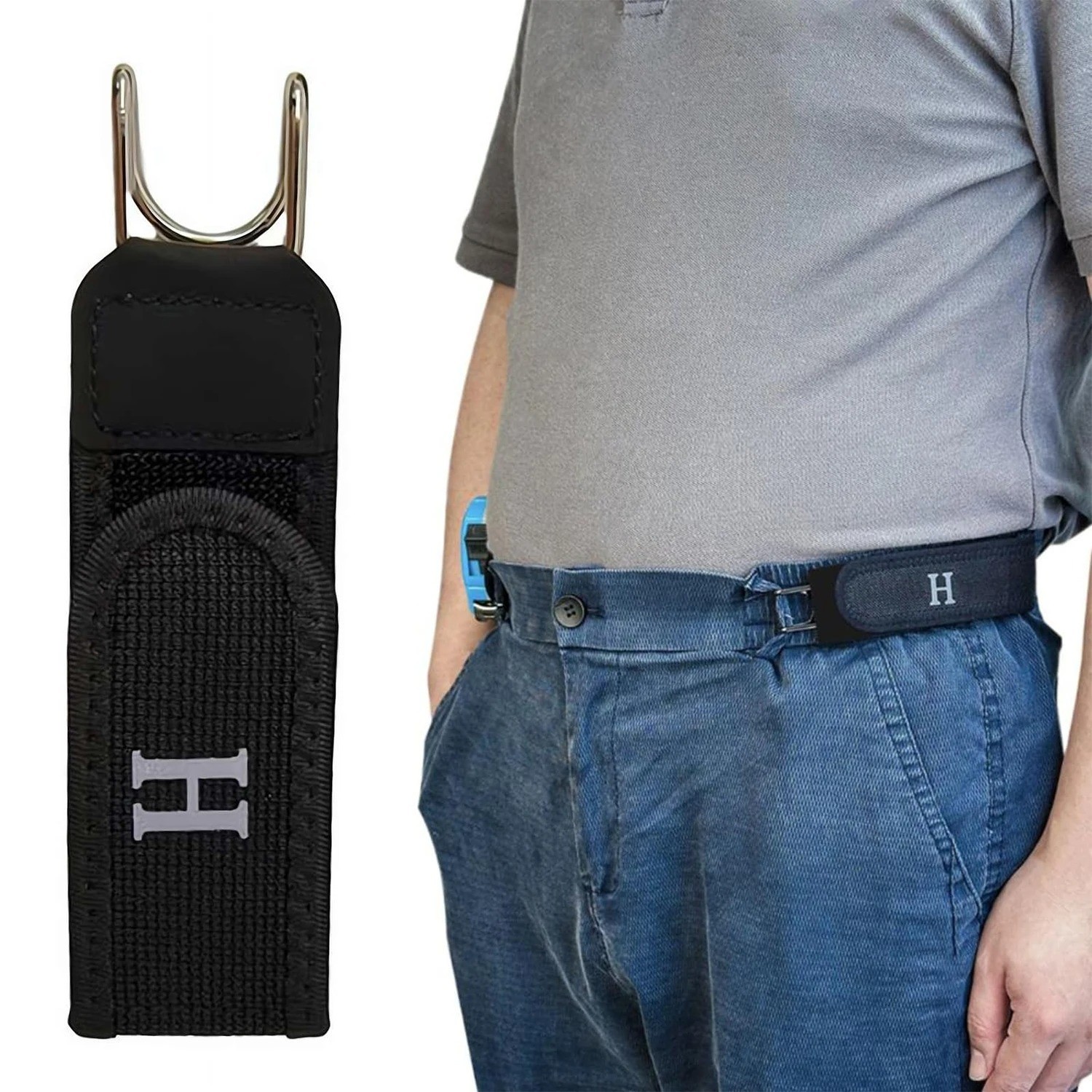 2PCS Elastic Invisible Belt No Buckle Metal Hook Waist Belt for Jeans