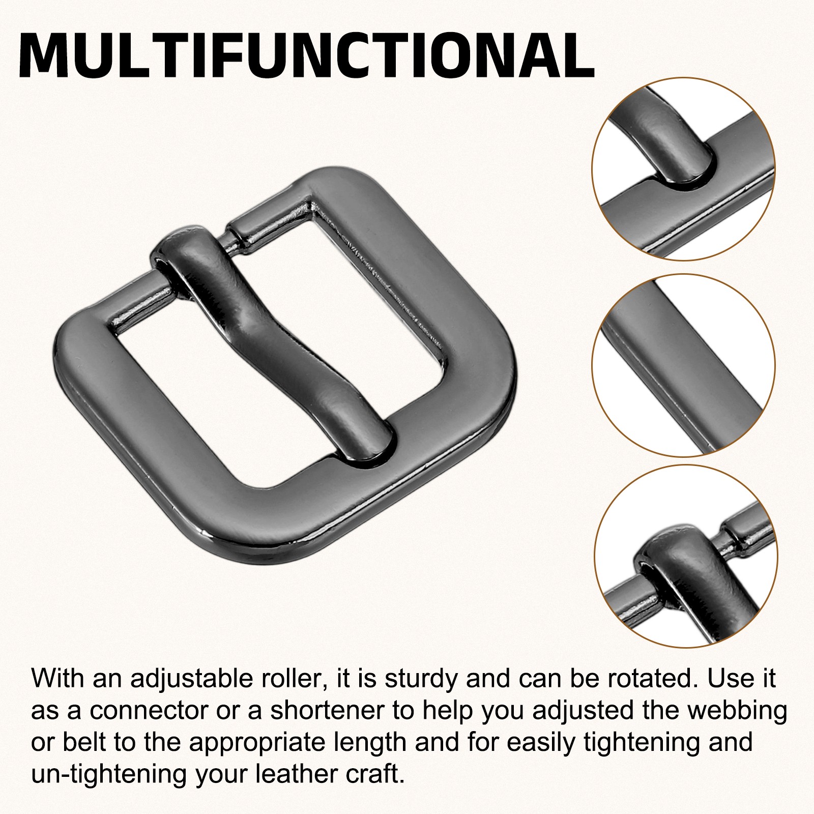 Metal Roller Buckle, 6Pcs 0.63&Prime; Square Single Prong Belt Buckle, Metallic Black