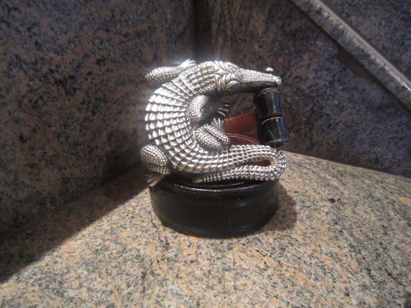 Huge Kieselstein-Cord Sterling Alligator Buckle and Black Alligator Belt Size 1