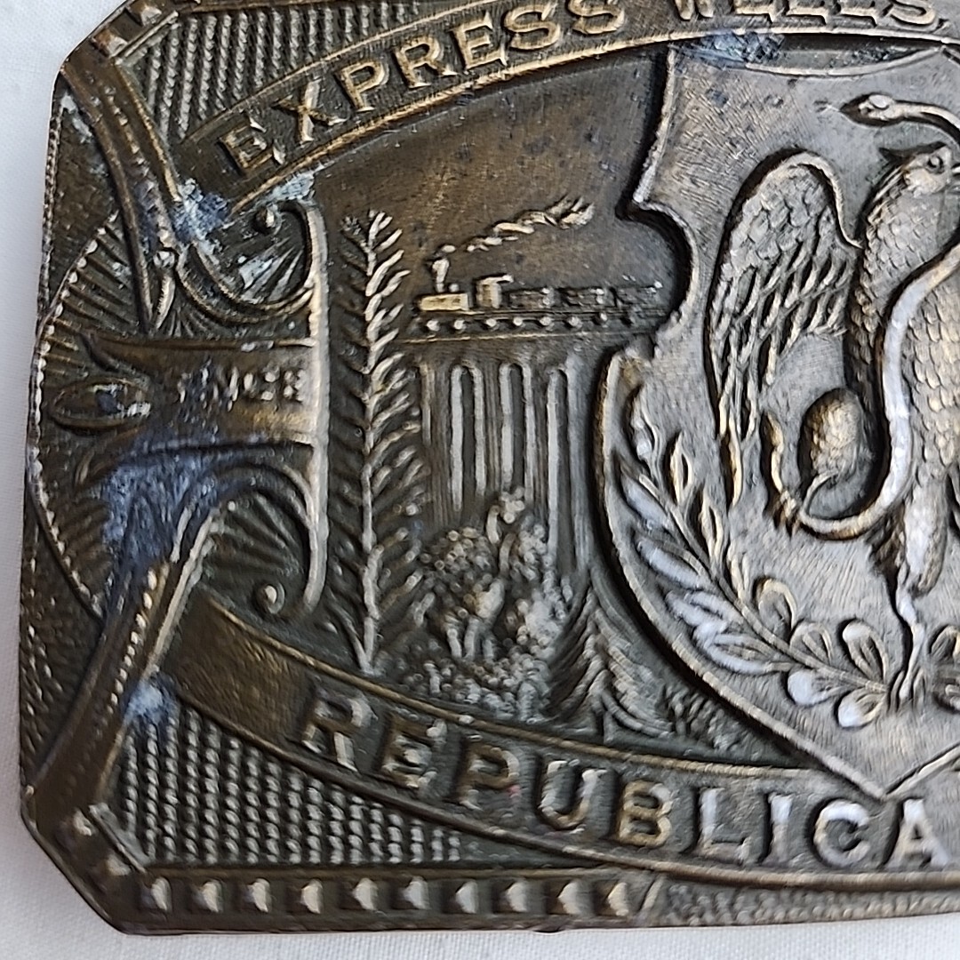 Vintage Express Wells Fargo Mexico Belt Buckle Rectangle 4in By 2.25in Travel