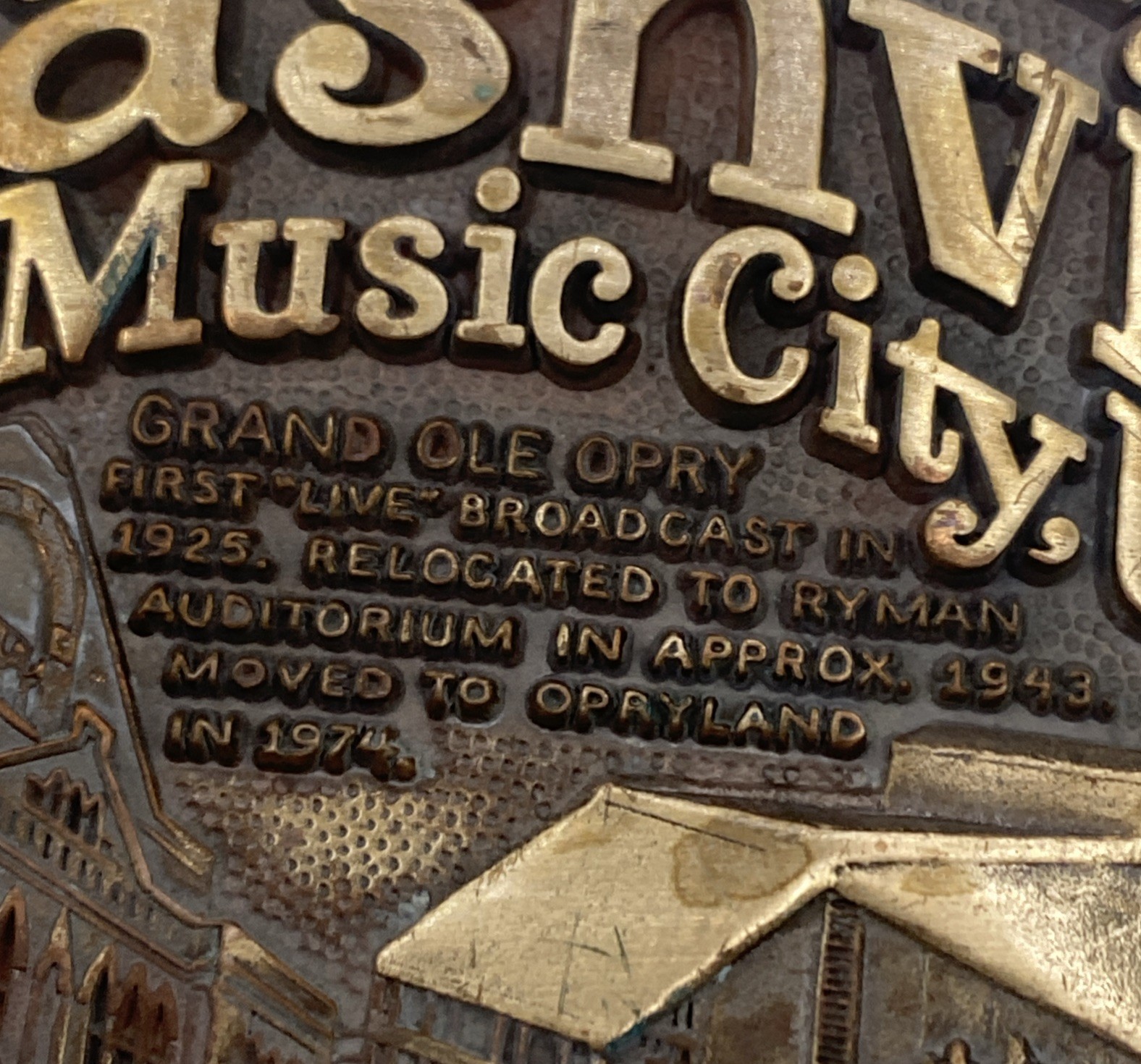Nashville Music City USA Solid Brass Belt Buckle by Award Design Medals
