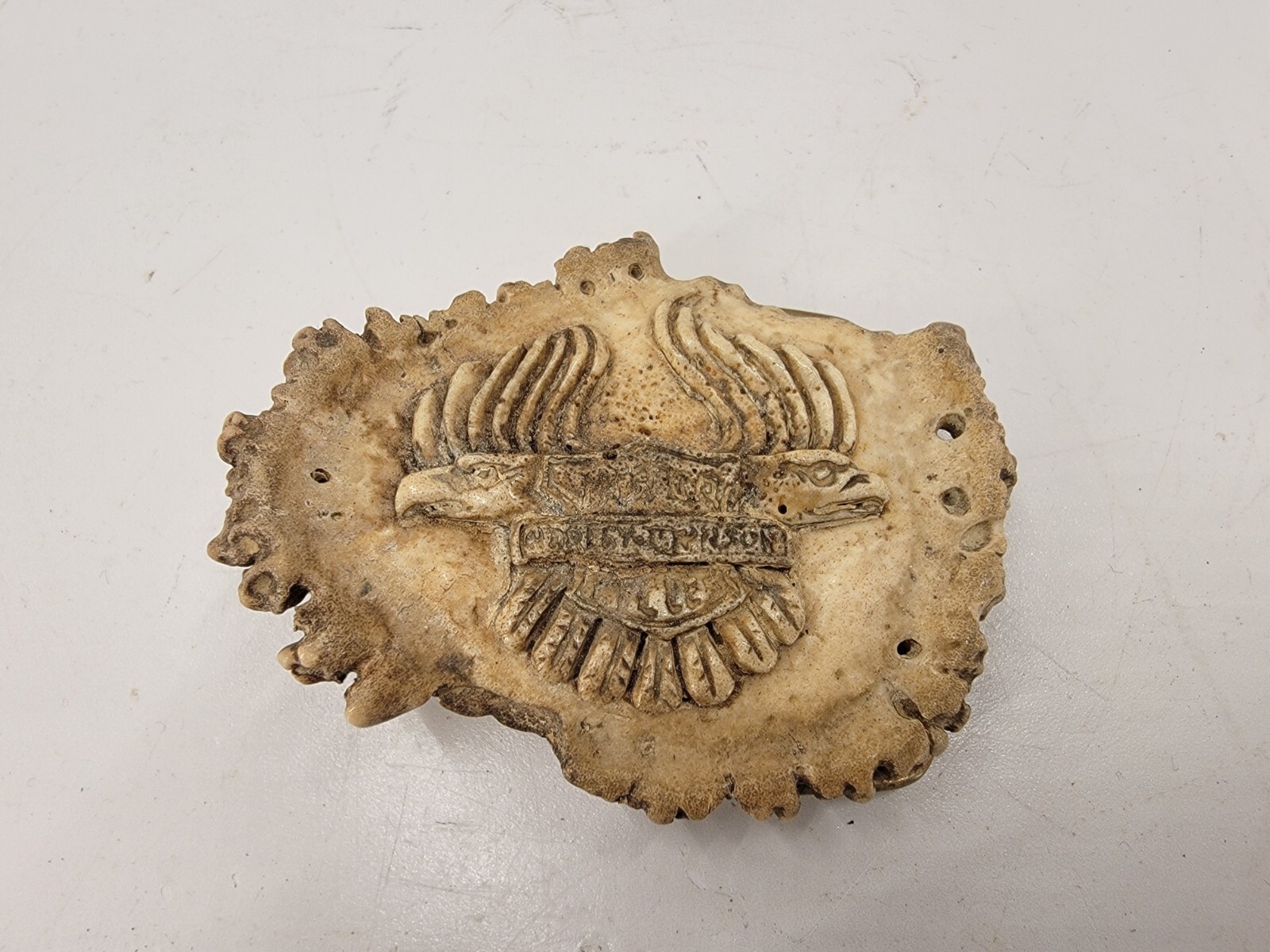Vintage Elk Antler Belt Buckle With Eagle HD Motorcycle Brand Motif