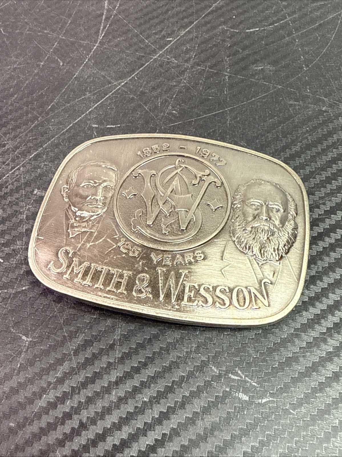 Vintage Smith & Wesson 125 Years Anniversary Belt Buckle 1852-1977 Founders Logo