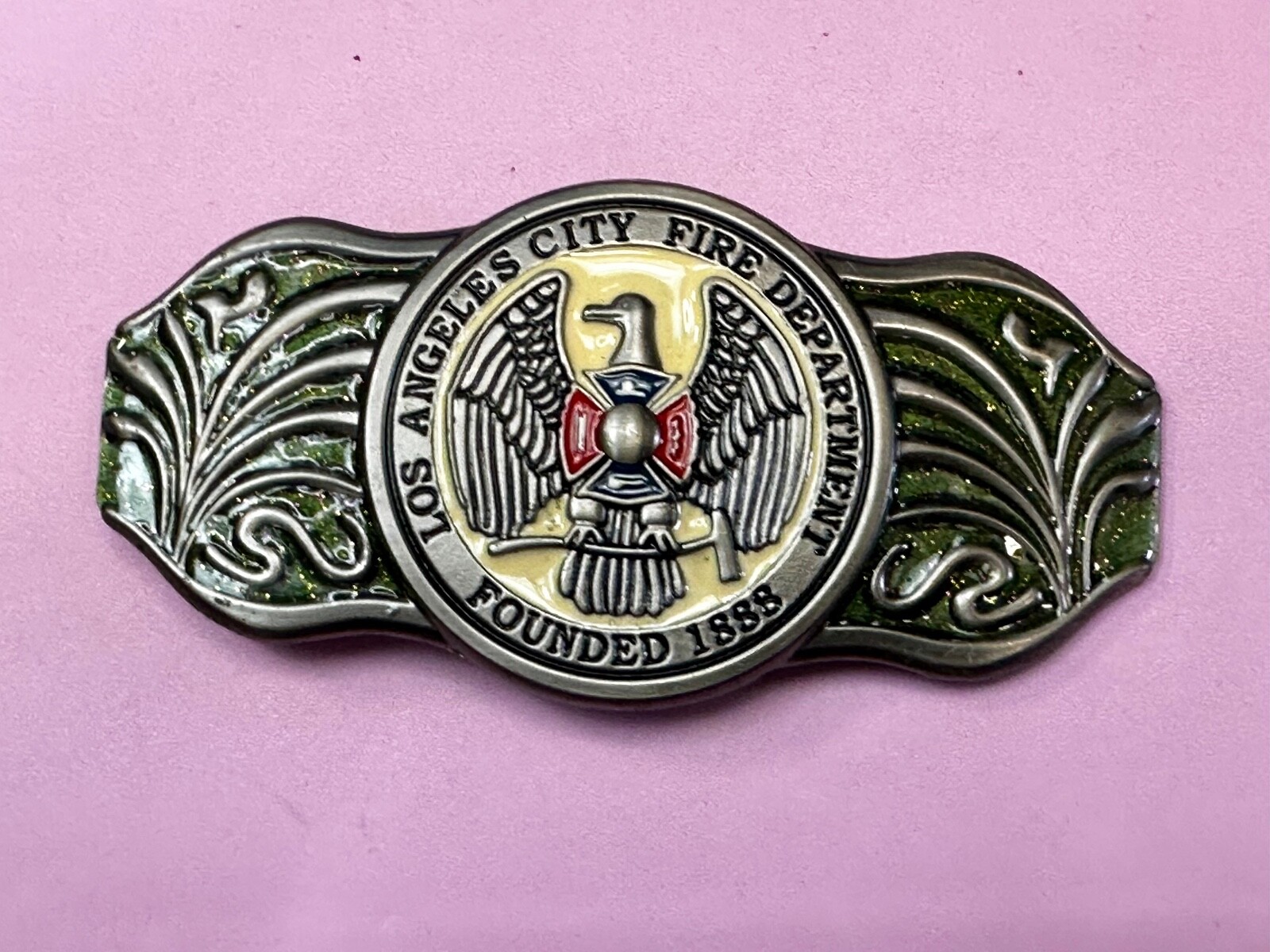 LA Los Angeles Fire Department 1888 Silver TFJ LARGE 6&Prime; Wide Belt Buckle