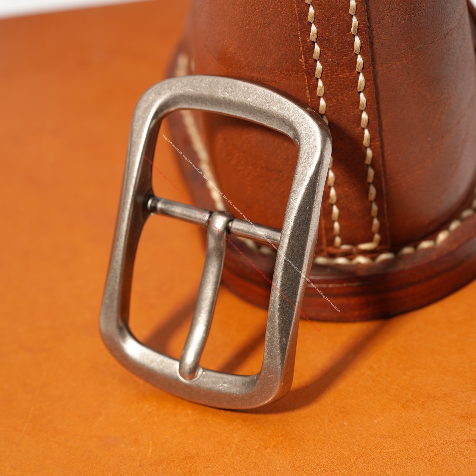 40mm Men Vintage Silver Western Leathercraft Center Bar Leather Belt Buckle