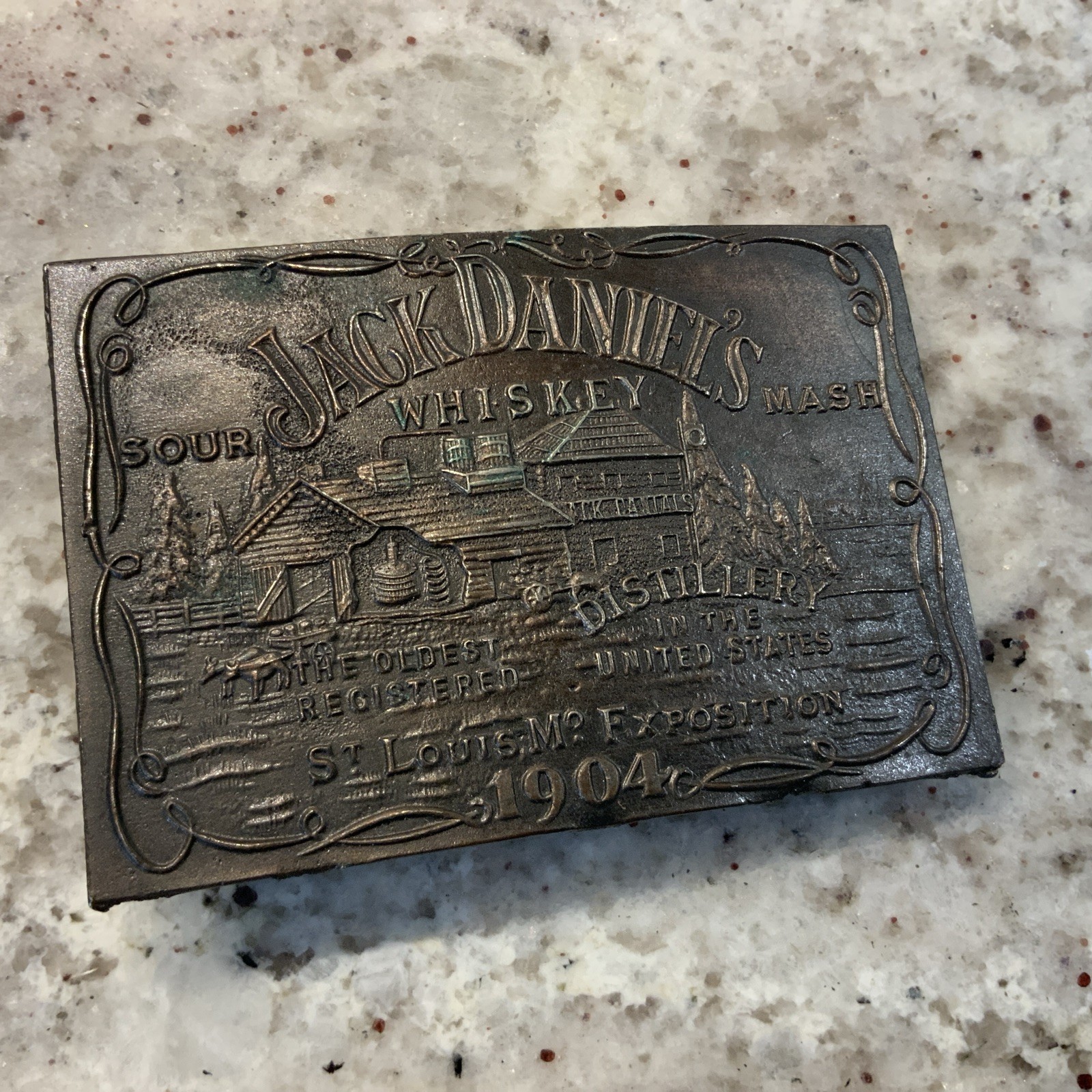 Jack Daniels Sour Whiskey Mash Belt Buckle St. Louis Exposition 1904