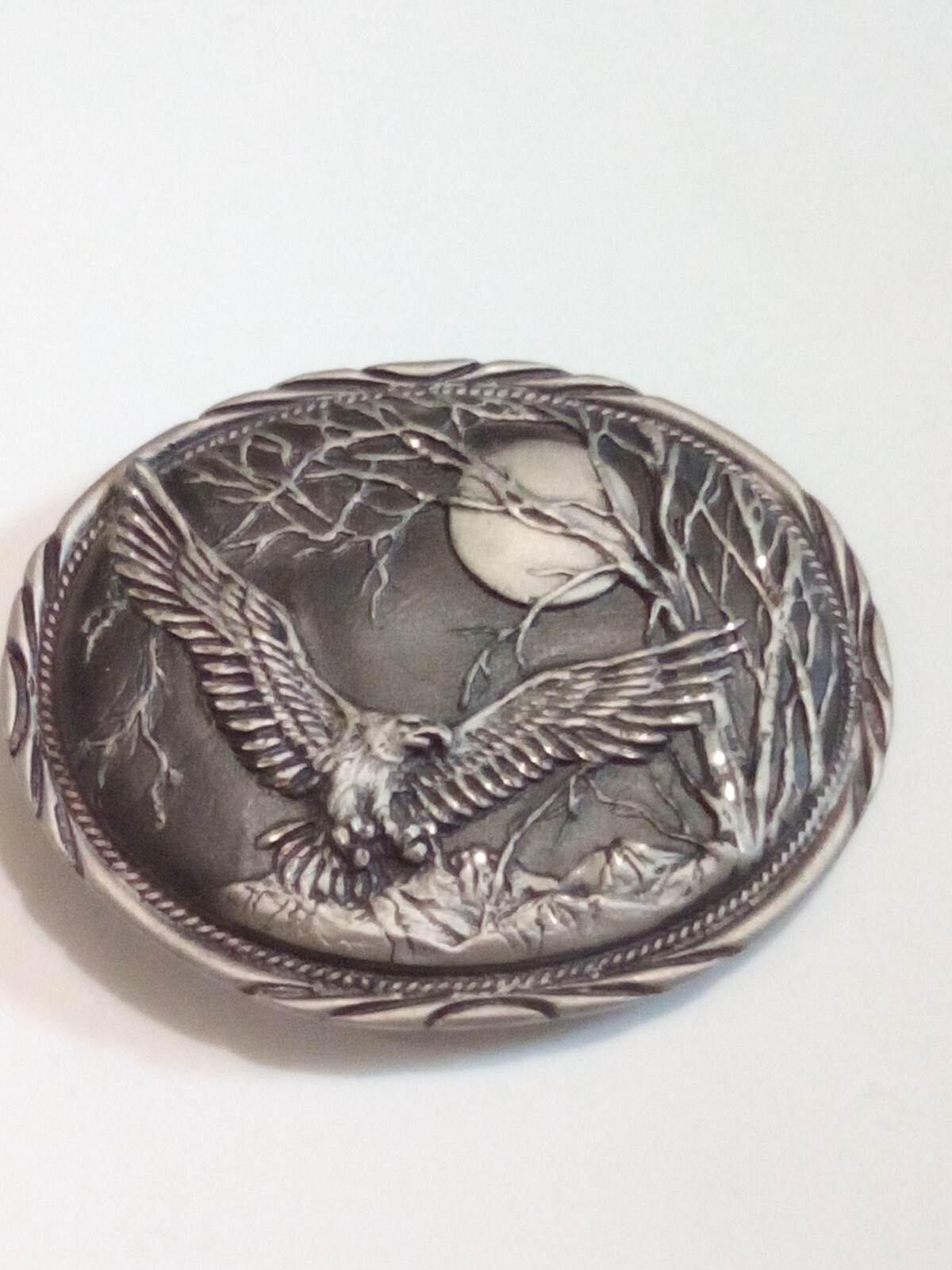 Vintage Eagle Under The Moon Large Metal Belt Buckle SSI Arizona Handcrafted
