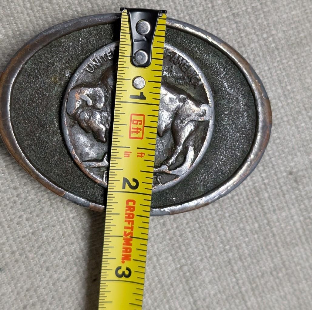 1970s vintage BUFFALO NICKEL belt buckle BRONZE heavy brass WESTERN cowboy