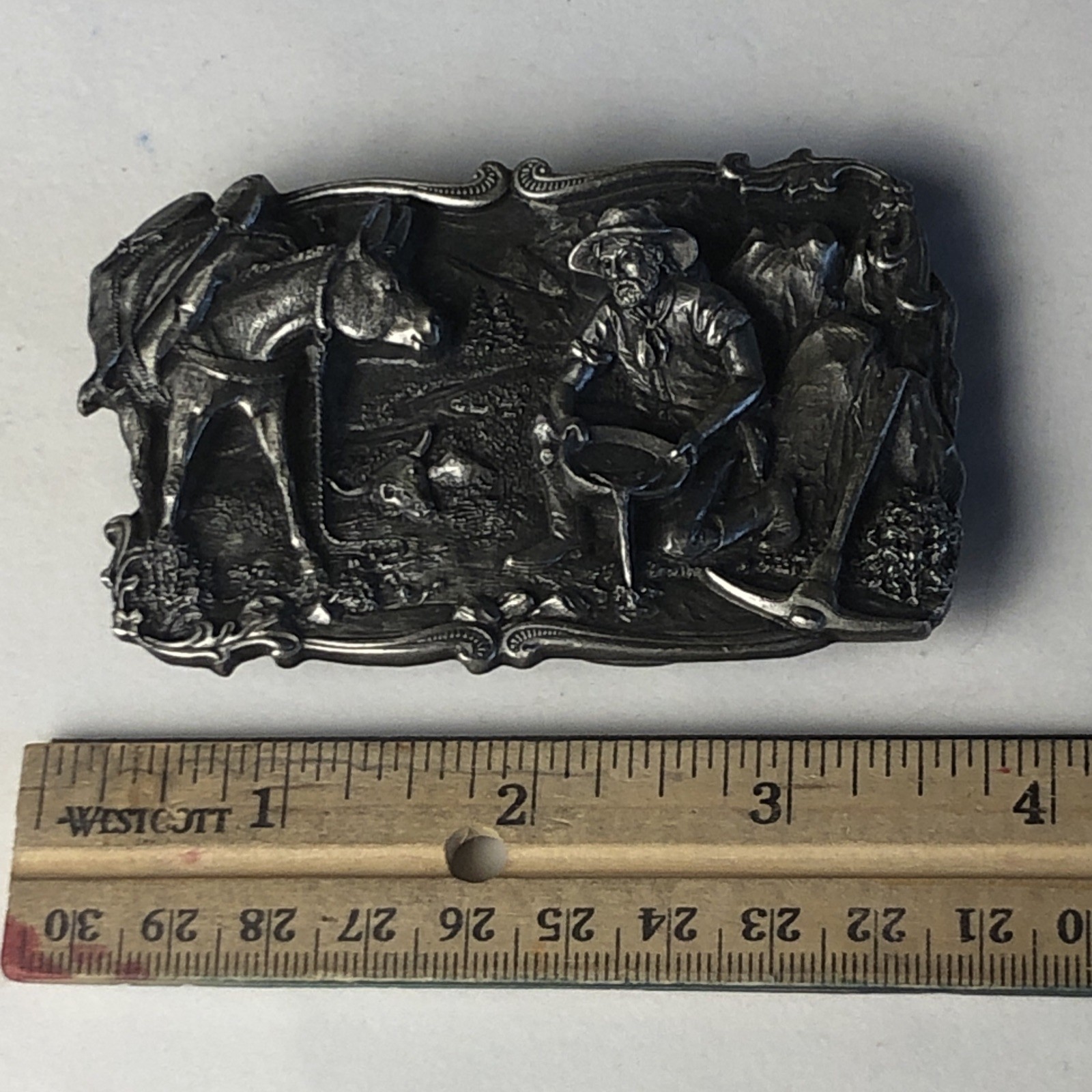Vintage 1981 Gold Rush Mining Panning Siskiyou Arroyo 3D Metal Belt Buckle