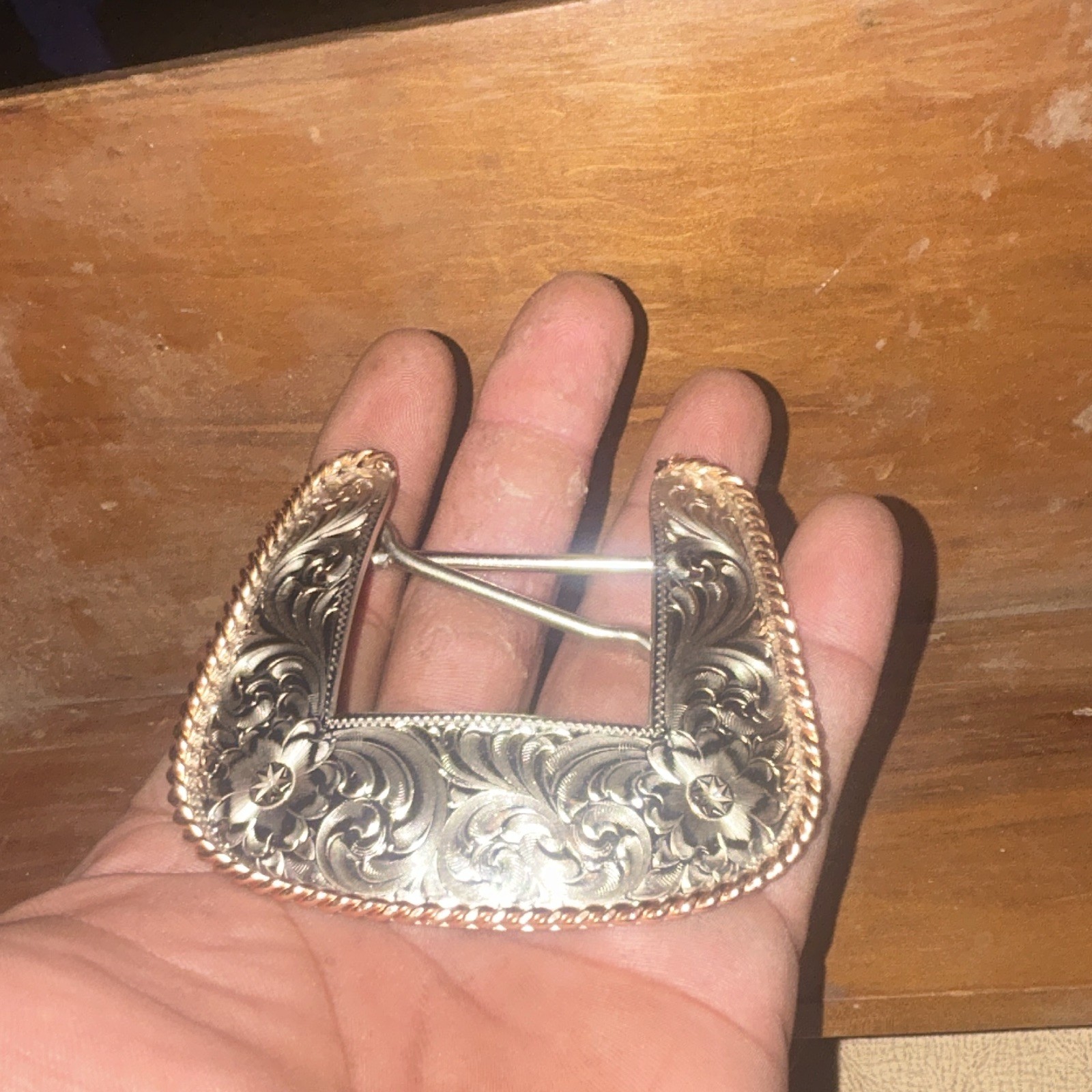 Montana Silversmiths German Silver Western Floral Scroll Engraved Belt Buckle