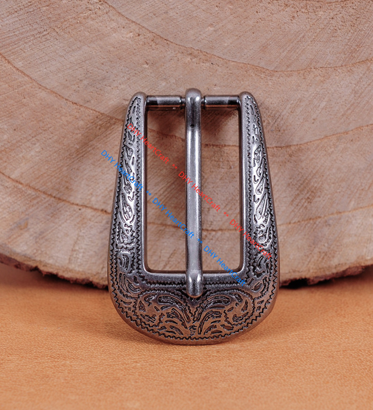 22mm Vintage Silver Flower Engraved Cowboy Western 3 piece belt Pin buckle Set