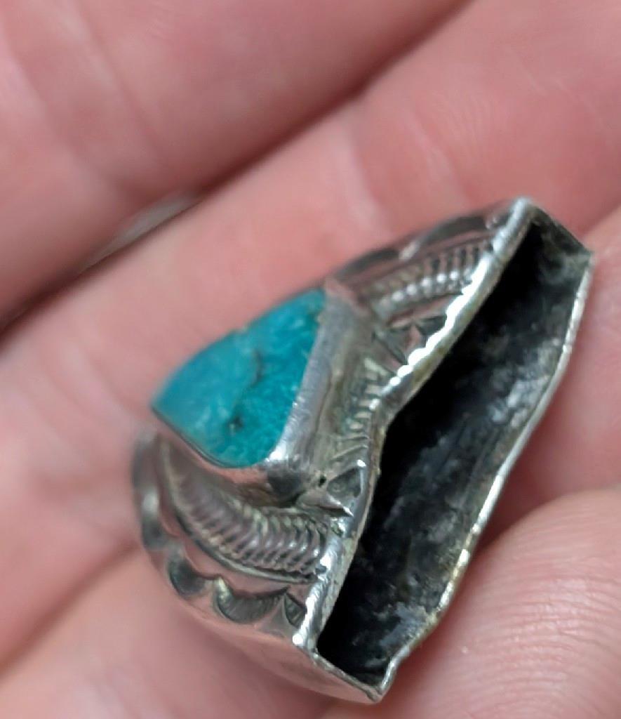 vintage STERLING SILVER belt buckle set 4PC turquoise SAMPSON WERITO navajo