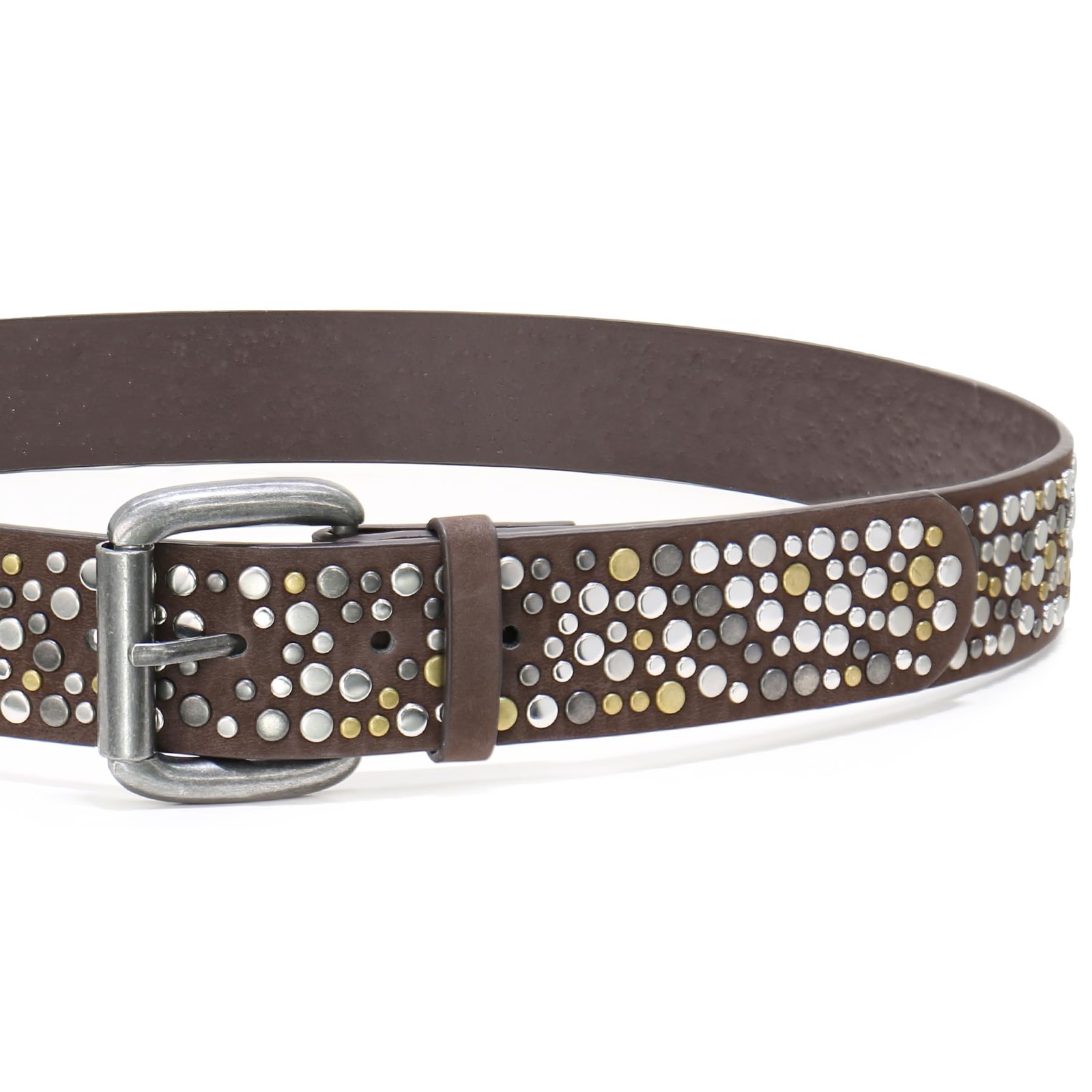CHXRRPGC Rivet Studded Belt for Men, 40 (Fit Waist 37&Prime;-40&Prime;), Coffee-golden