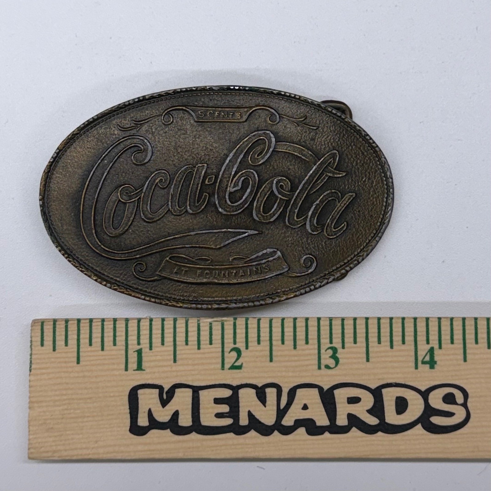 Vintage Coca-Cola Belt Buckle Brass/Bronze Tone Oval 5 Cents At Fountains Mens