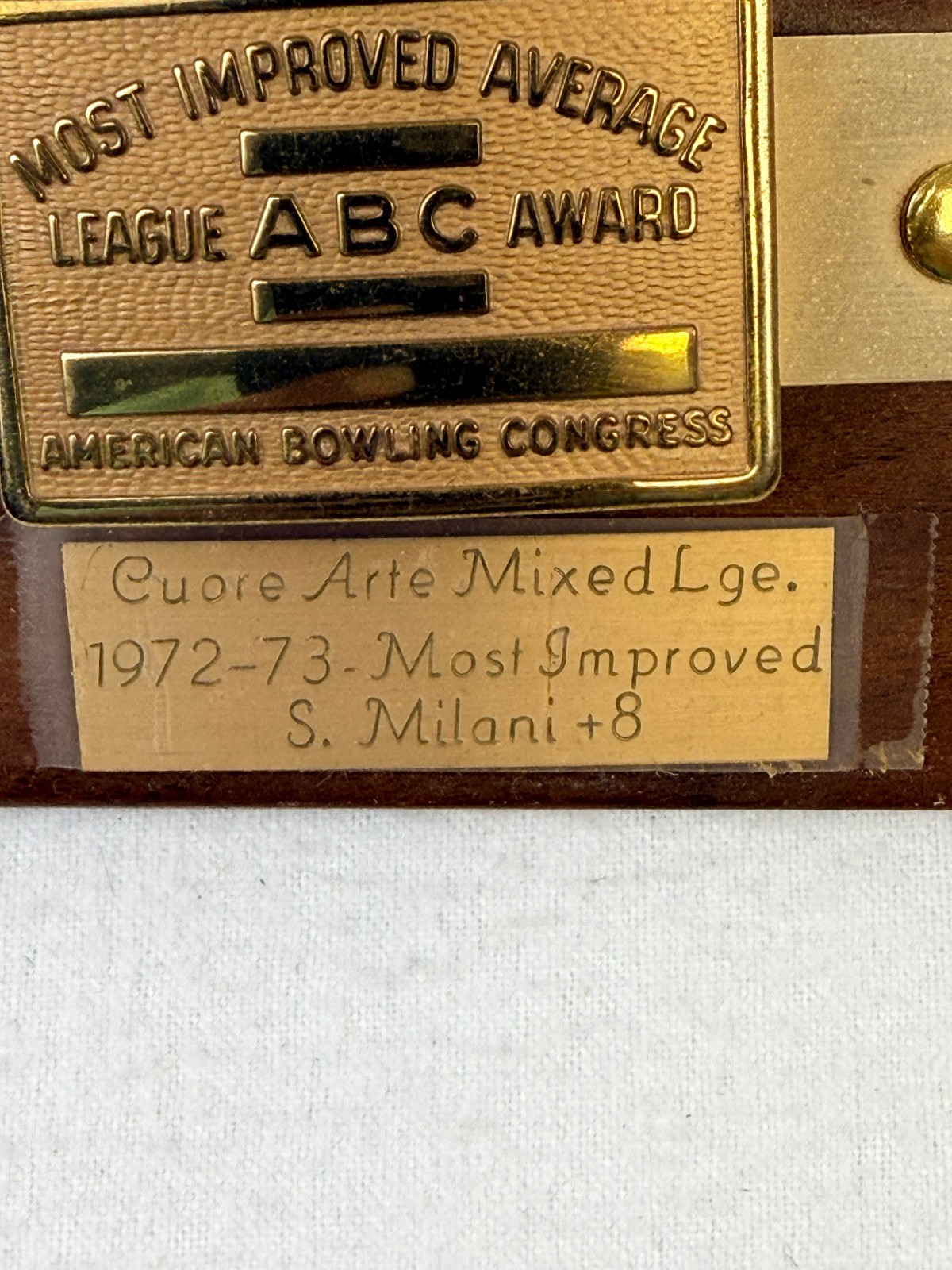 2 VINTAGE ABC AMERICAN BOWLING CONGRESS MOST IMPROVED AVERAGE BRASS BELT BUCKLE