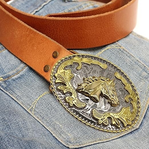 Horse Head Western Rodeo Gold Tone Design Fashion Cowboy Belt Buckle