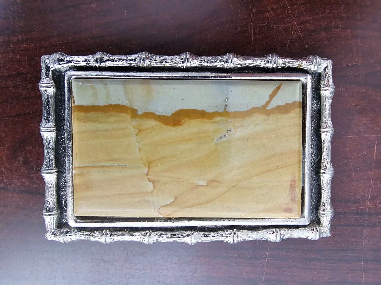 Nice Picturstone Handmade Bamboo Silvertone Western Belt Buckle 3-3/8×2-1/4&Prime;