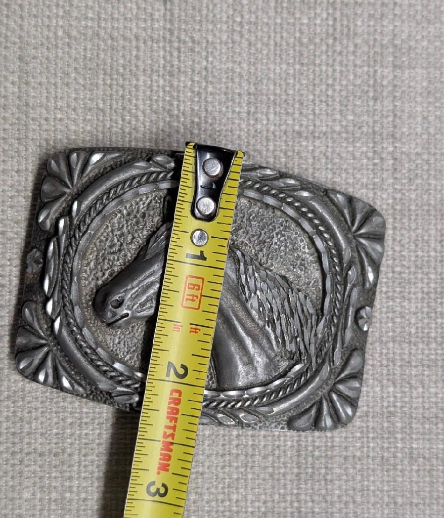 vintage USA made HORSE belt buckle EQUESTRIAN cowboy WESTERN pewter