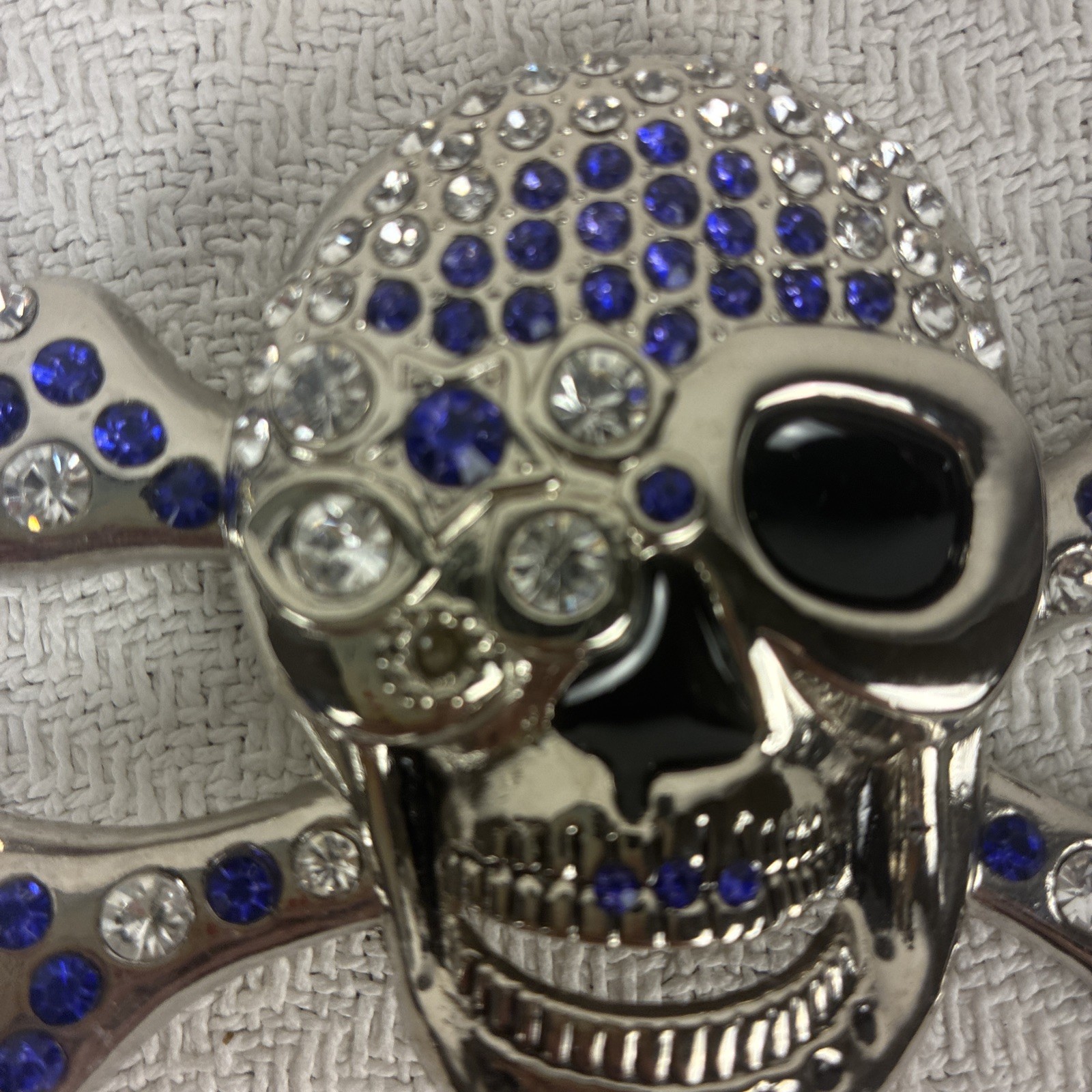Belt Buckle Skull With Crossbones Blue Clear Rhinestones New No Tags