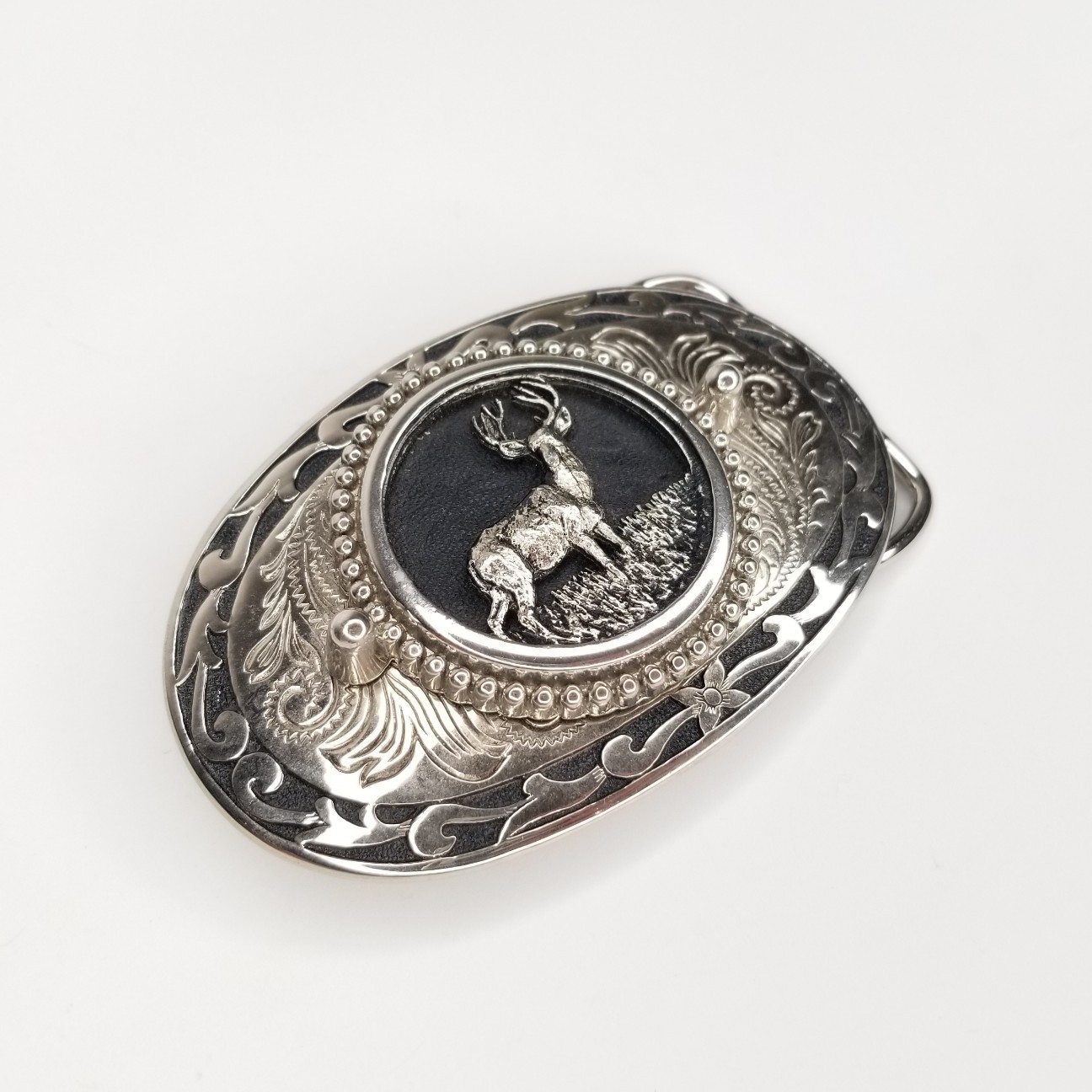 Elk Belt Buckle, Large Metal Silver Tone