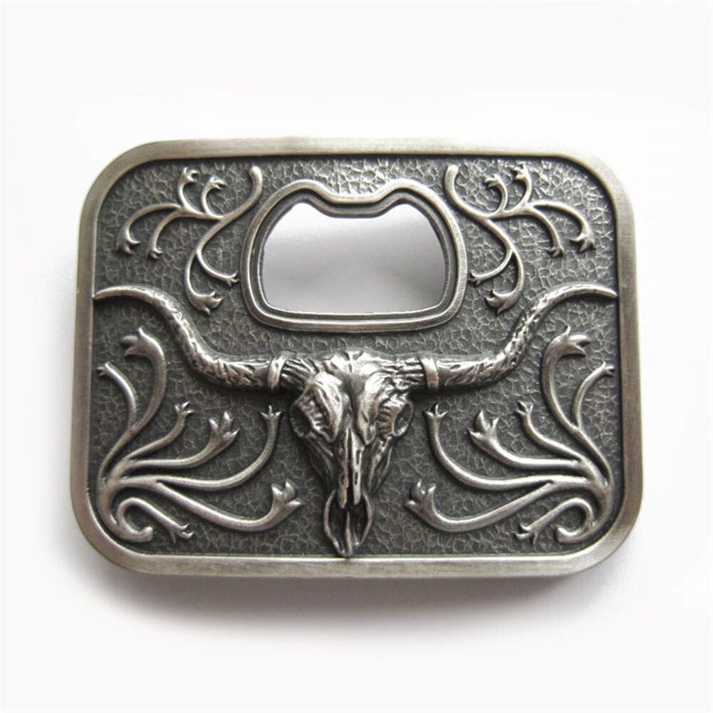 Vintage Silver Plated Long Horn Bull Bottle Opener Belt Buckle also Stock in US