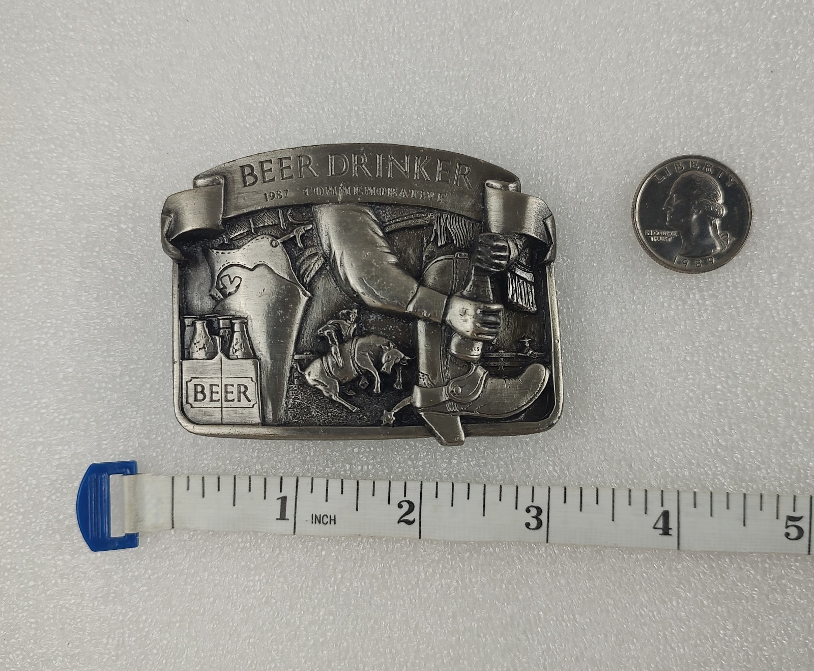 Arroyo Grande 3D Belt Buckle Beer Drinker Pewter Detailed Marked Numbered USA