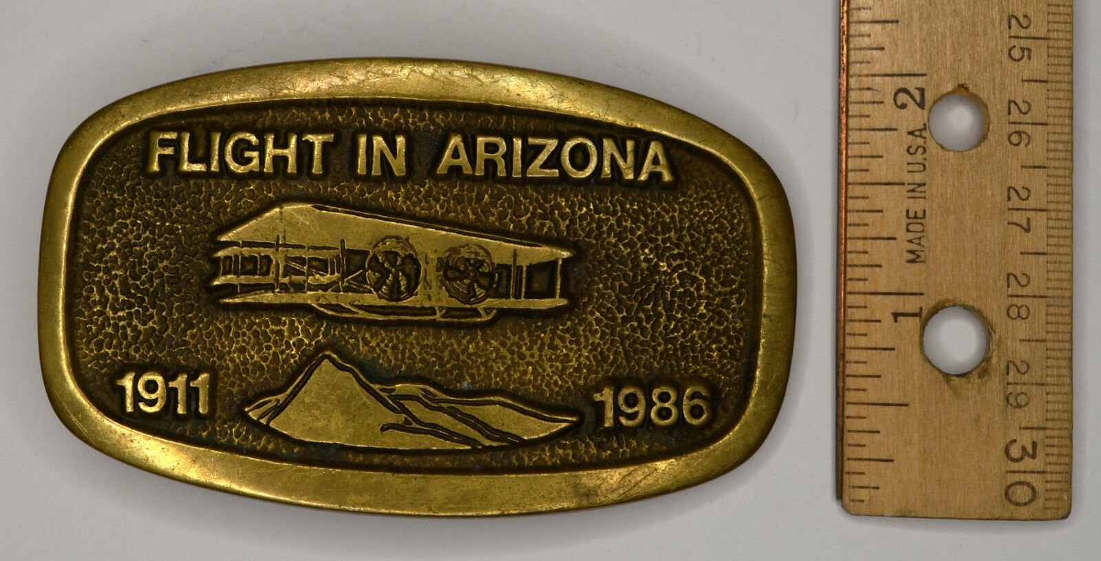 VINTAGE FLIGHT IN ARIZONA 1911-1986 BRASS BELT BUCKLE