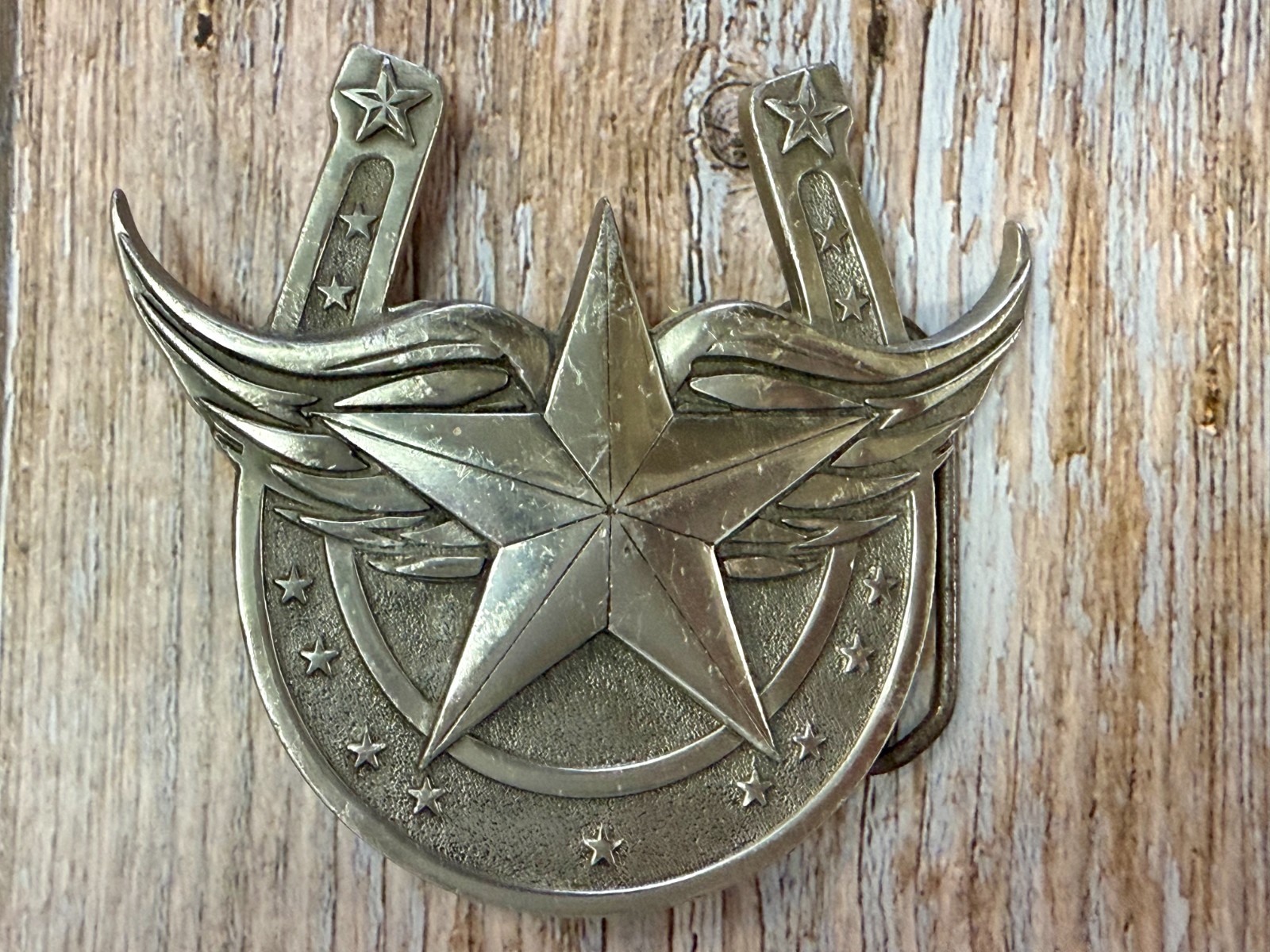 Lucky Horseshoe Winged Star Fine Pewter 2004 Belt Buckle Great American Products