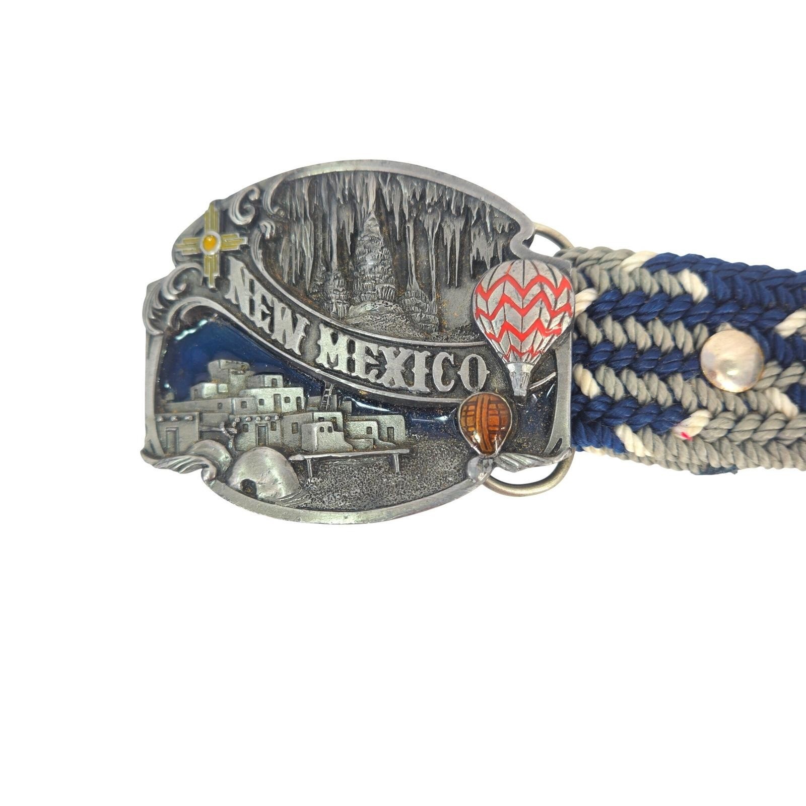 New Mexico Belt Buckle Woven Belt Men Southwestern USA Souvenir Vintage Retro