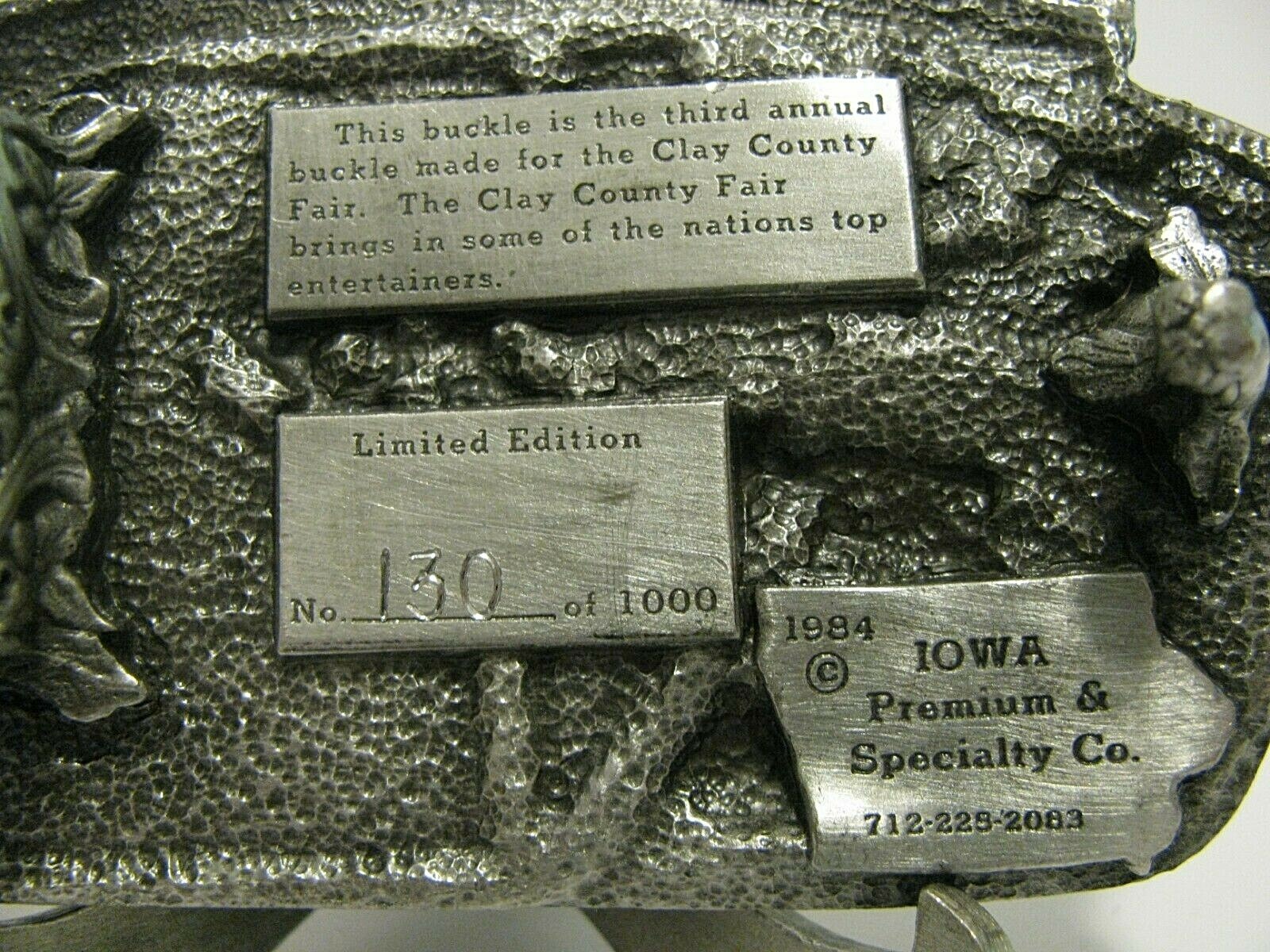 3rd Annual 1984 Clay County Fair Spencer Iowa Tractor Belt Buckle Limited Ed 130
