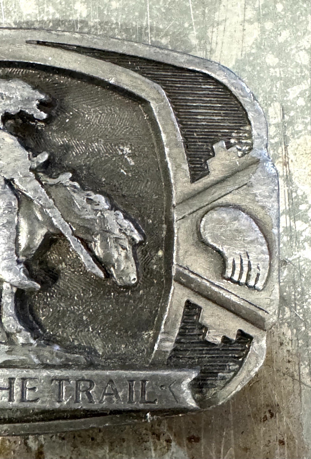 Heavily Wore Made In USA 1990 End Of The Trail Pewter Belt Buckle C&J INC.#1458